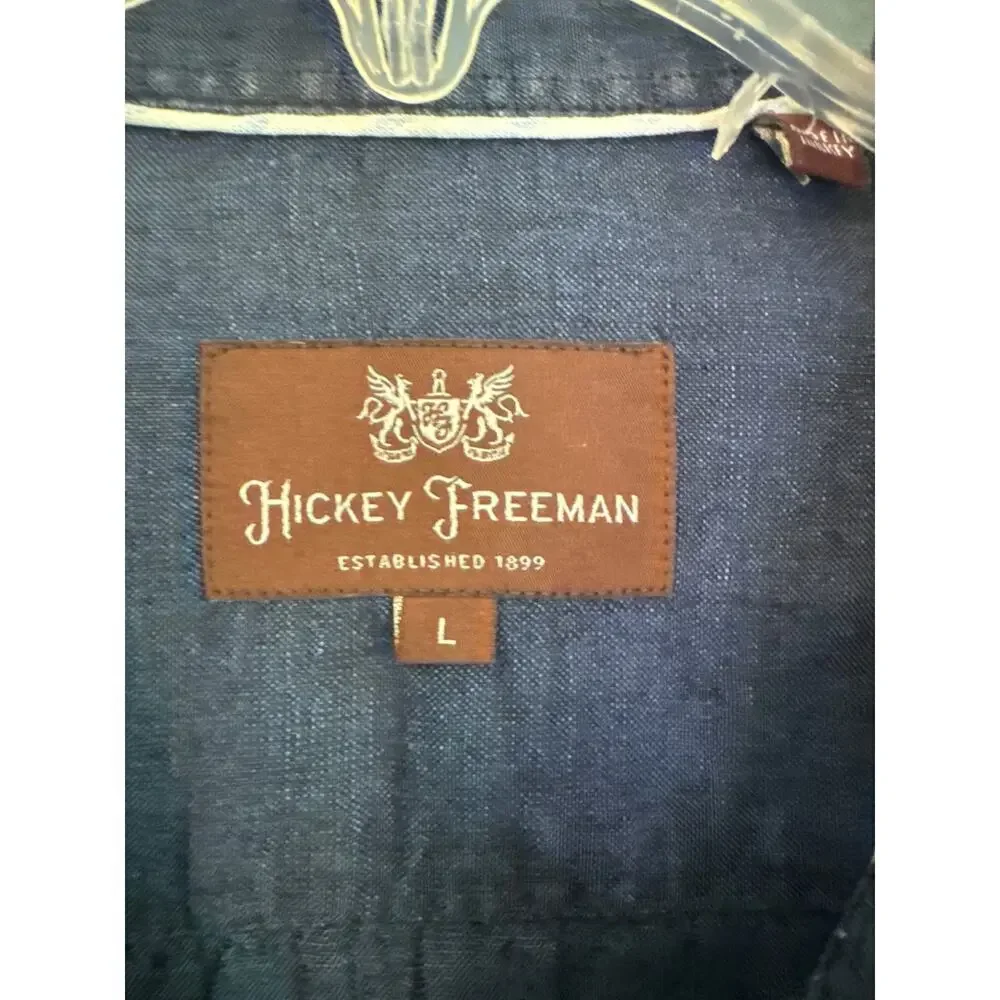 Hickey Freeman Men's Long Sleeve Dark Blue 100% Linen Button Up Shirt Size Large - Picture 3 of 10